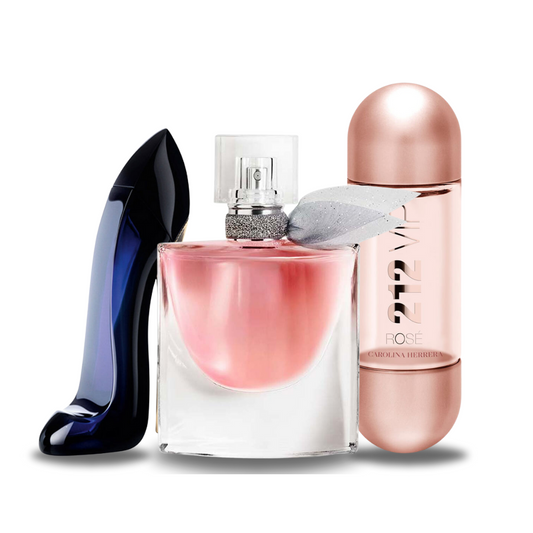 Box of 3 Fragrances: Carolina Herrera GOOD GIRL, Lancôme LA VIE EST BELLE, and Carolina Herrera 212 VIP ROSÉ 100ml