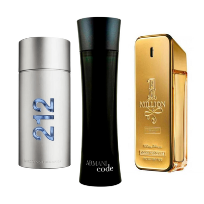 Box of 3 Perfumes: 212 Men NYC, Paco Rabanne One Million & Armani Code Homme 100ml