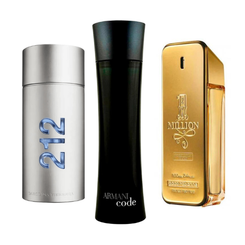 Box of 3 Perfumes: 212 Men NYC, Paco Rabanne One Million & Armani Code Homme 100ml