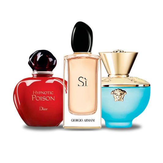 Box of 3 Perfumes: Dior HYPNOTIC POISON, Giorgio Armani SÌ & Versace DYLAN TURQUOISE 100ml