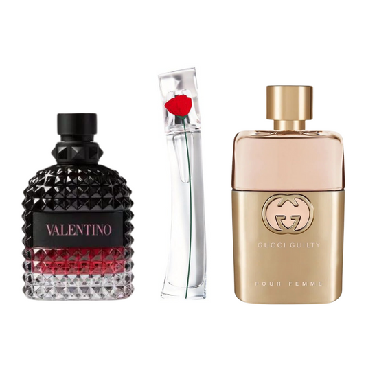 Box of 3 Fragrances: Gucci Guilty, Valentino Intense, and Flower Kenzo 100ml